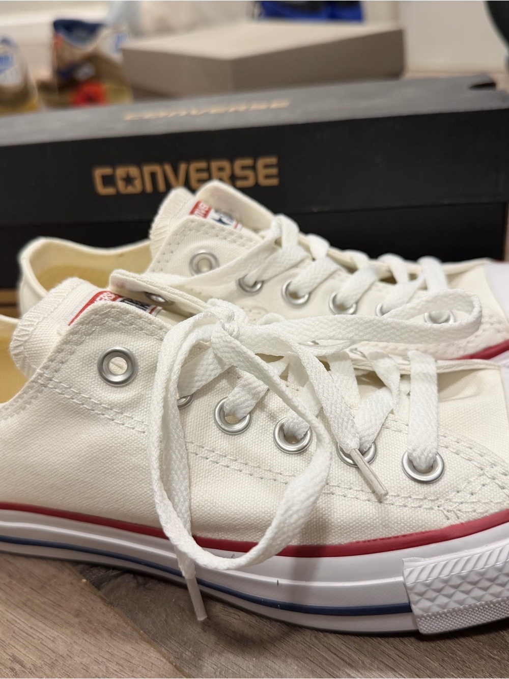 Converse Chuck Taylor All Star Low Top Sneakers - White with Red Trim - Picture 9 of 10